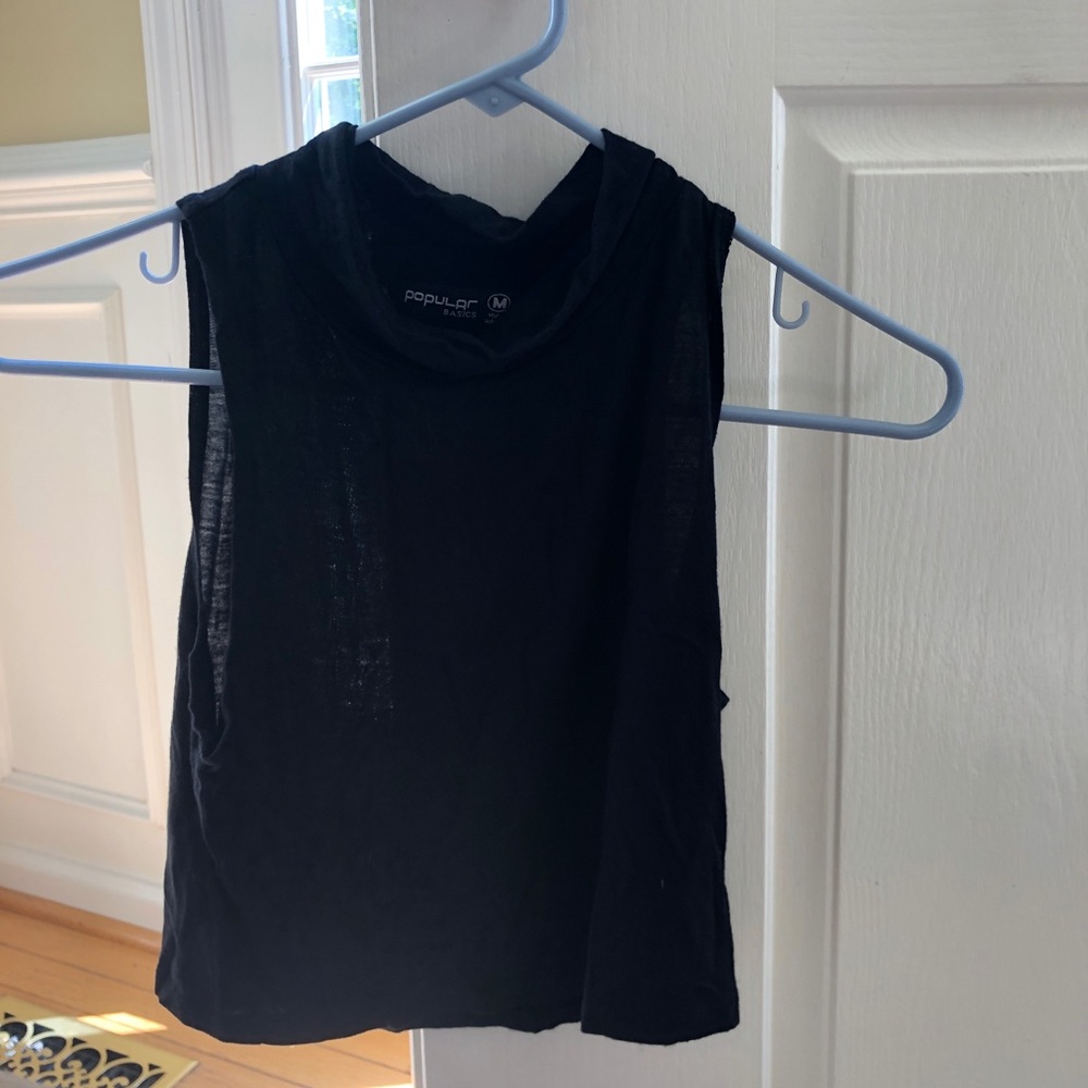 High neck cropped black tank